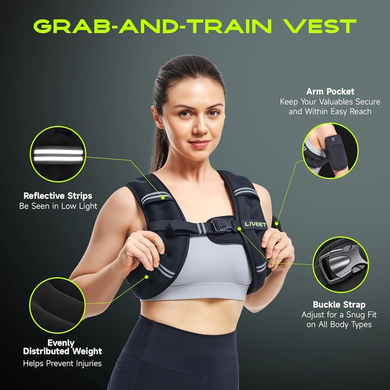 Liveet Weighted Vest Women with Pocket, SGS Certified Weighted Vest for Men, 5 10 15 20 25 30 lb Weight Vest with Reflective Strips Adjustable Buckle Straps for Walking Running Strength Training Cardio Workout - Image 4